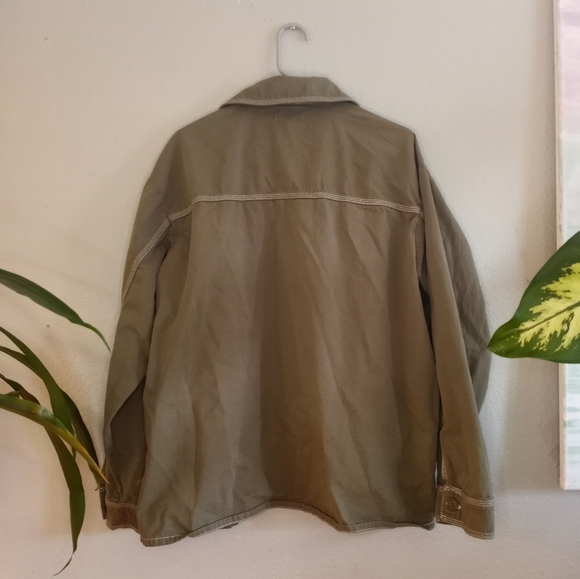 Topshop Olive Green Khaki Barn Chore Coat Contrast Stitched Casual Utility 12 - Picture 6 of 9